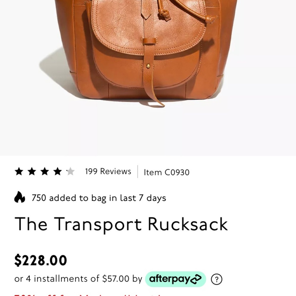 Madewell transport rucksack leather backpack, never used